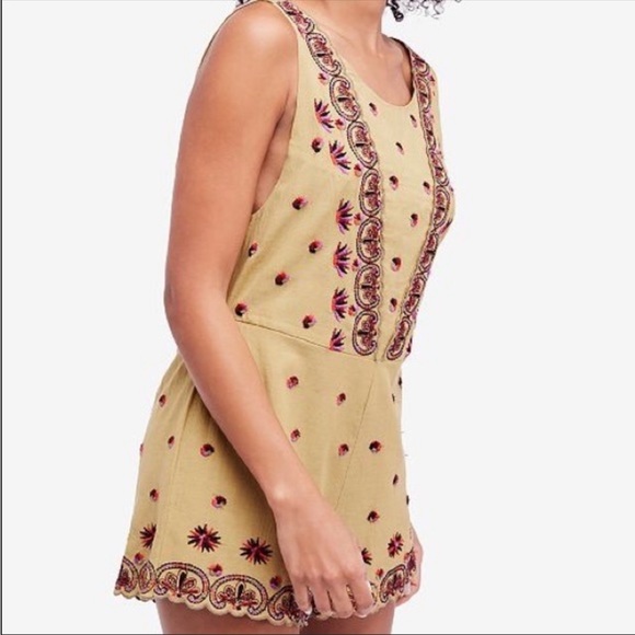 Free People Womens Margarita Embroidered Romper Jumpsuit, Green - Picture 1 of 7